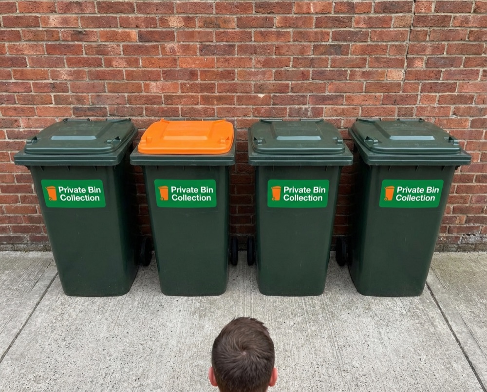 Neatly arranged bins after private collection in Rustington